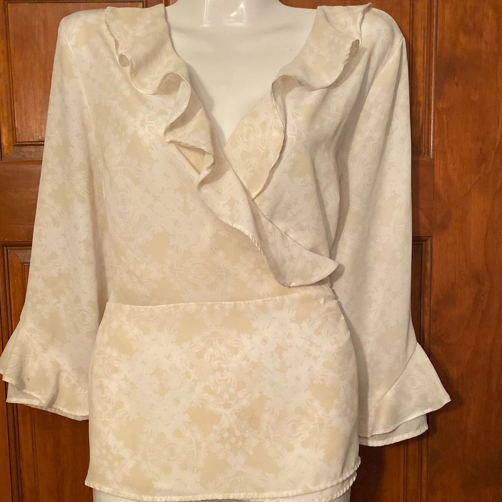 Worthington  Double Tie Blouse   Cream  Size Large